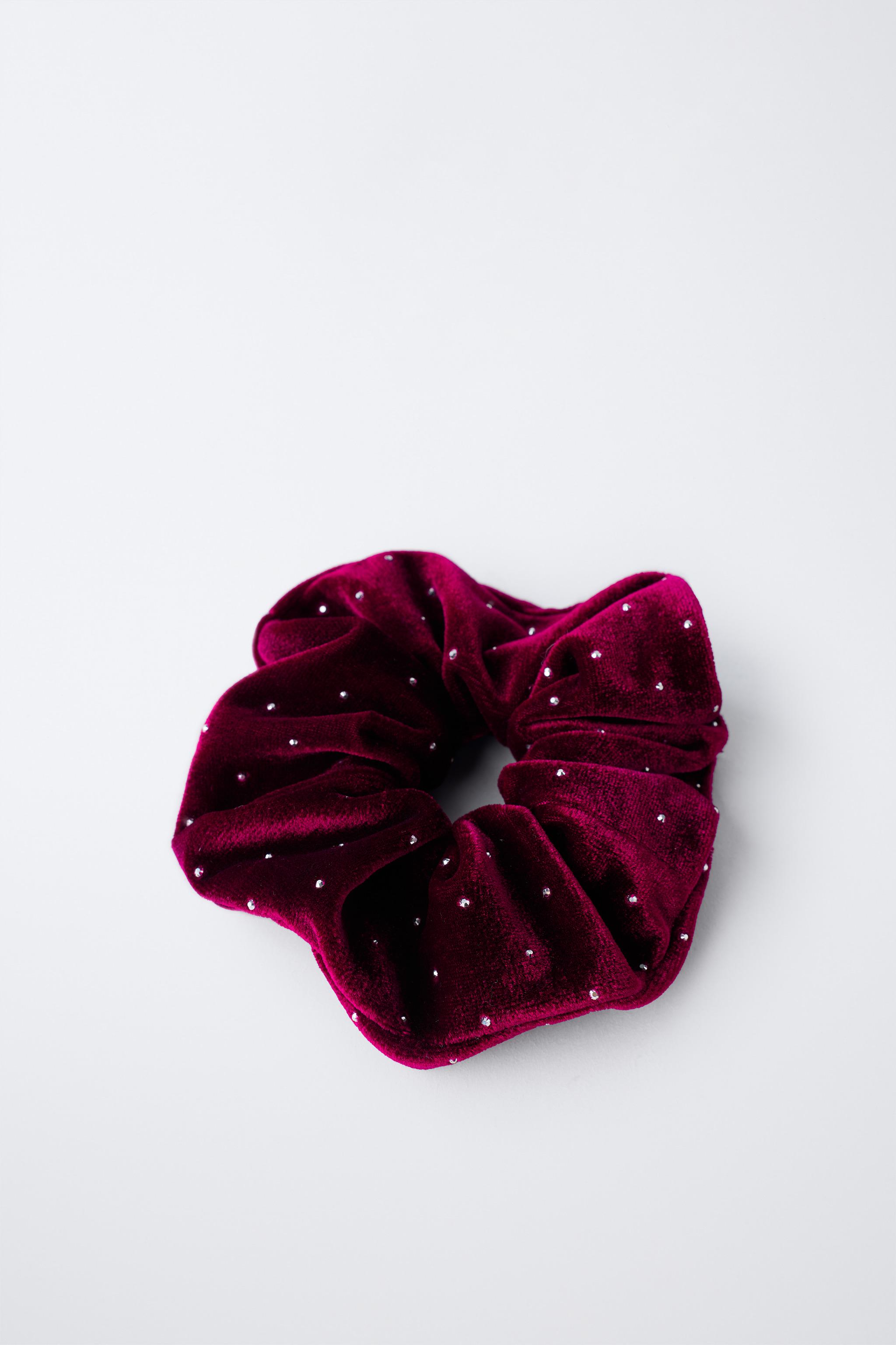 TWO-PACK OF VELVET RHINESTONE SCRUNCHIES